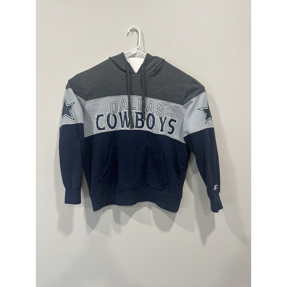 Vintage 90s Starter Dallas Cowboys Mens XL Hoodie Sweatshirt Blue Gray & White
